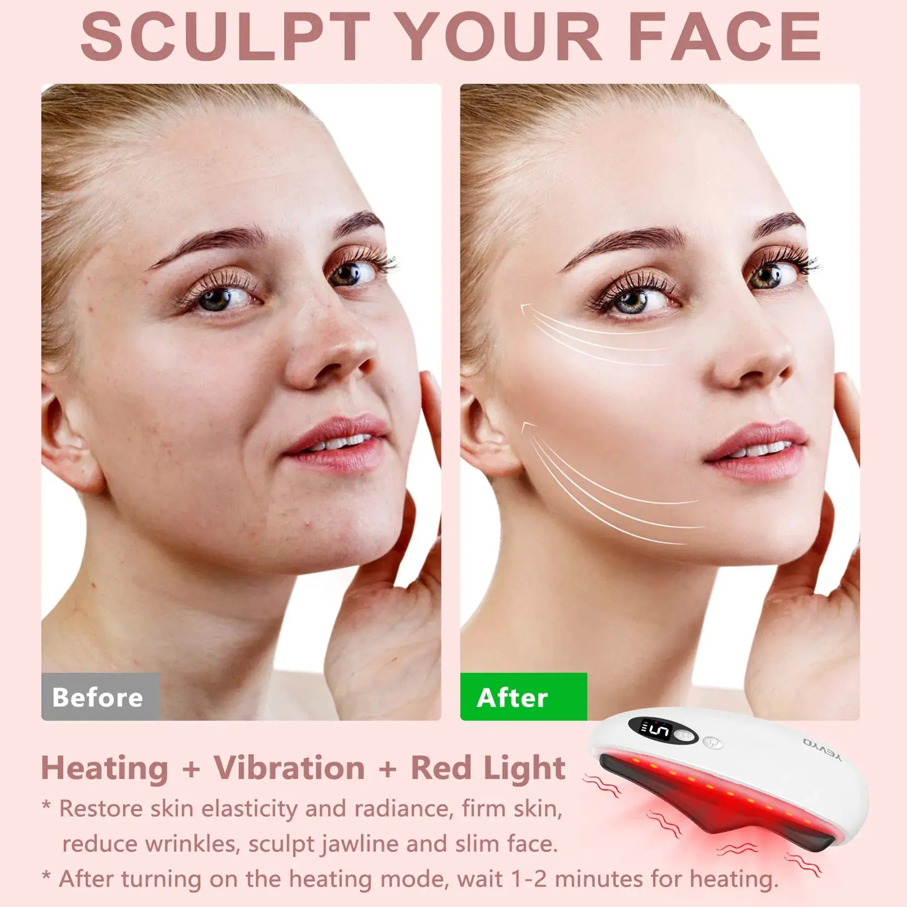 Heated Vibrating Massage Gua Sha For Face Sculpting, Wrinkle Removal, Anti-Aging